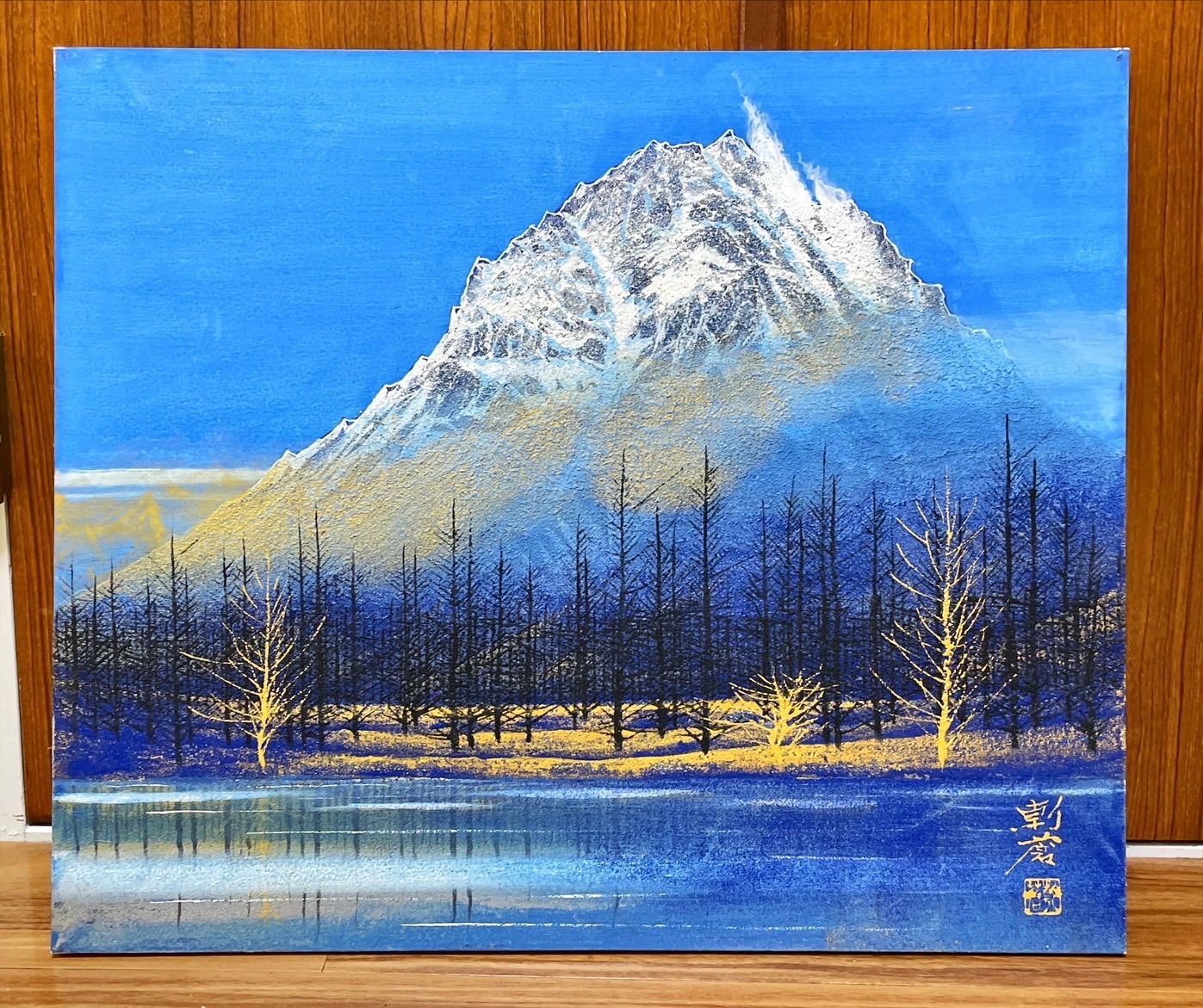 赤い椿の花 日本画 斎藤三郎(初代陶斎)色紙（画家の墓）