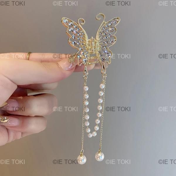 女性のための魅力的なラインストーン蝶タッセルヘアクロー 韓国