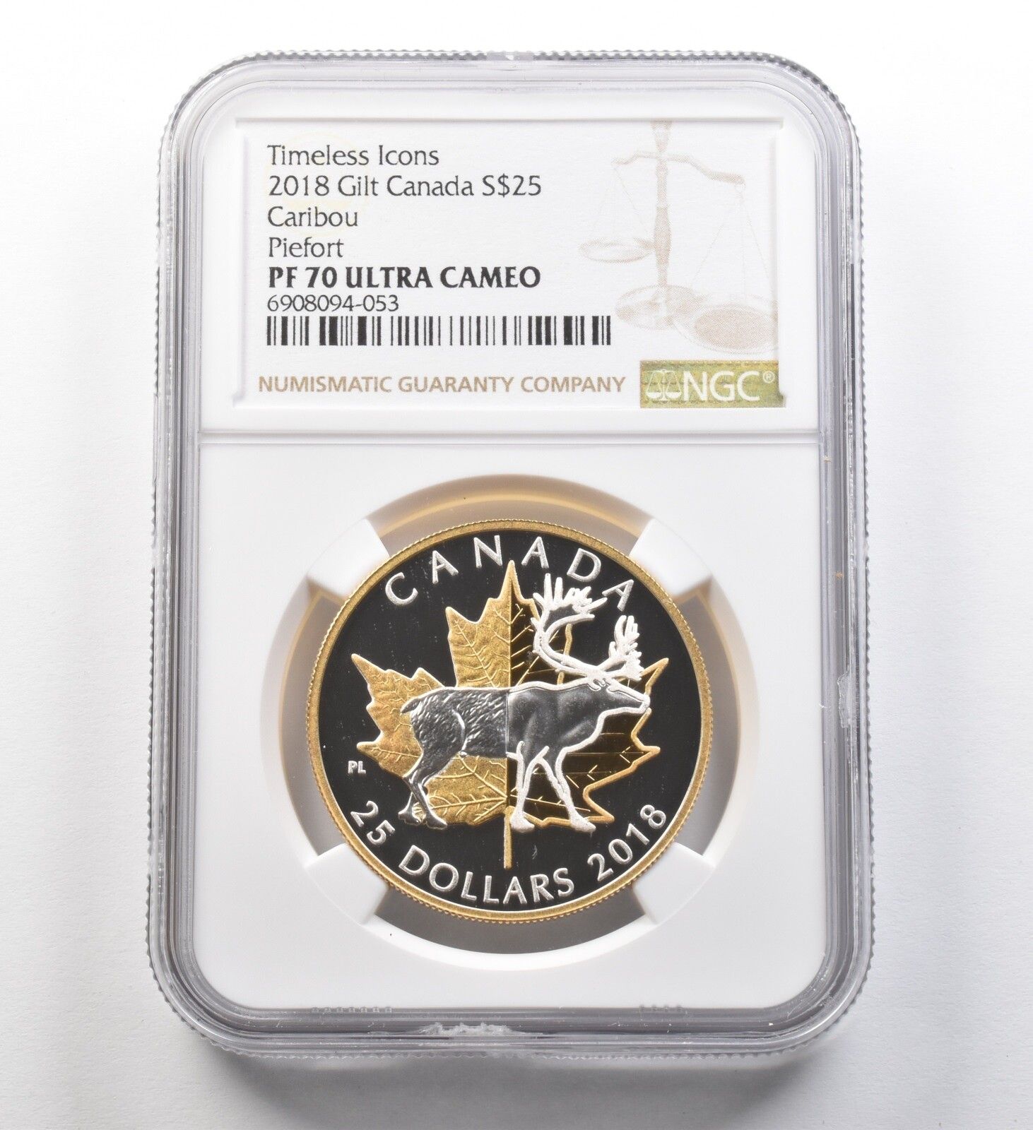 2018年カナダ25ドル銀貨 タイムレスアイコン カリブー ピエト PF70 UCAM NGC