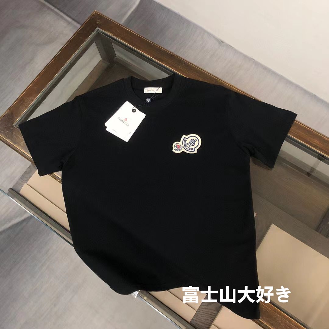 売り日本MONCLER ブラック ダブルロゴ Tシャツ 男女兼用 トップス