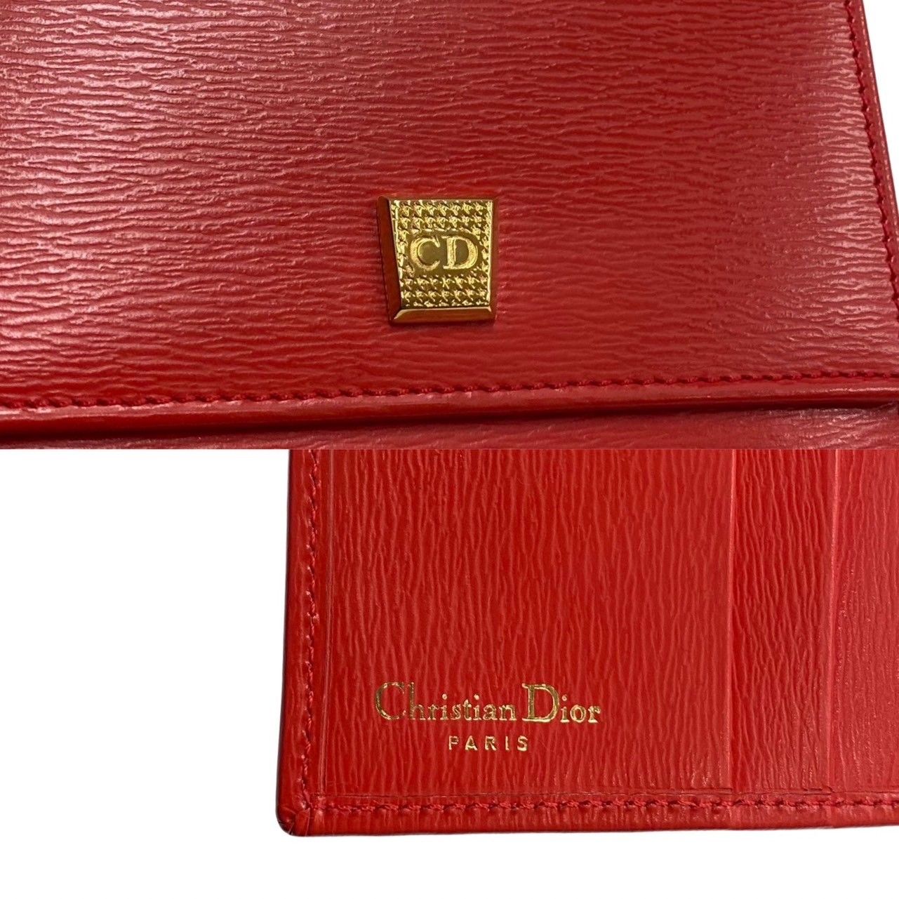 極 美品 希少品 Christian Dior ディオール CD ロゴ 金具 レザー 本革 二つ折り財布 ミニ ウォレット カードケース レッド  17553 - メルカリ