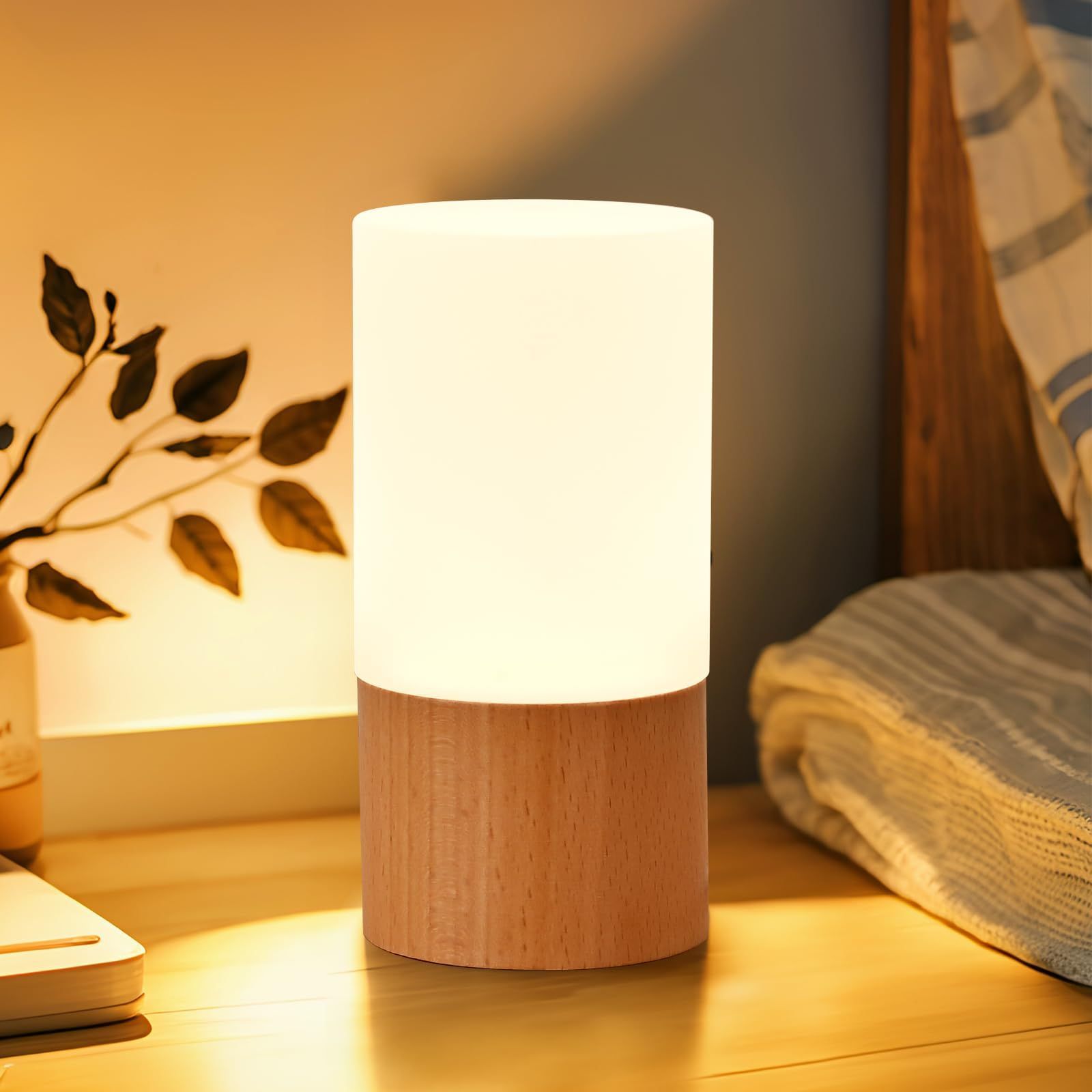 【特価セール】ホワイト LEDの木製の電気スタンド、寝室のベッドサイドのナイトライト、調光可能なLed照明、創造的な家の装飾のテーブルランプ、ユニークな新築祝いのギフト LONRISWAY