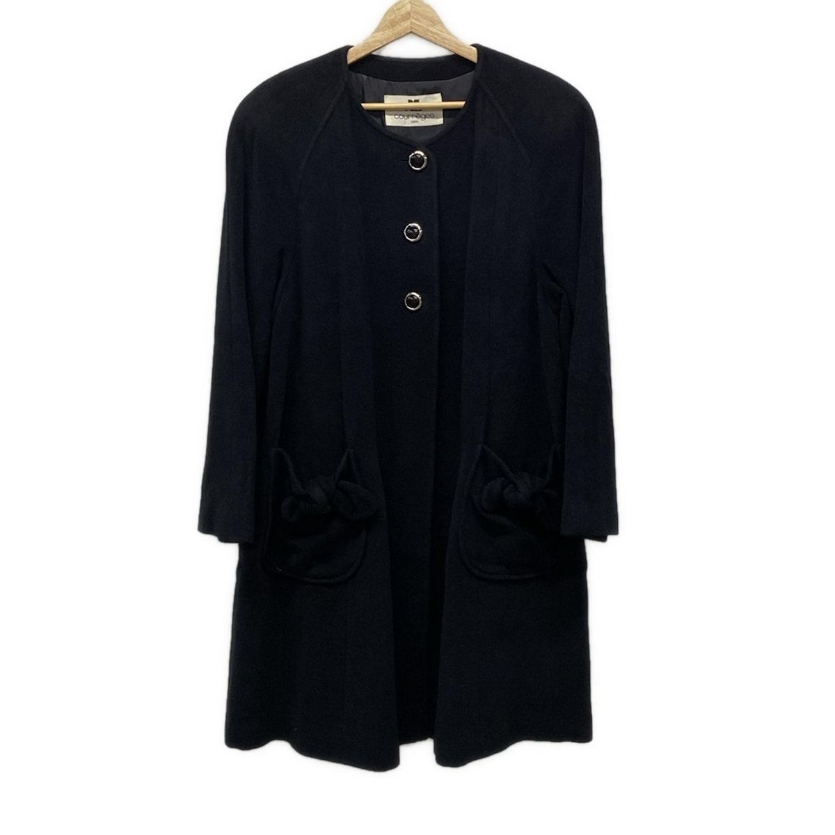 クレージュ Courreges ☆ ウール ノーカラー コート 9AR ブラック クレージュ Courreges ☆ ウール ノーカラー コート 9AR ブラック