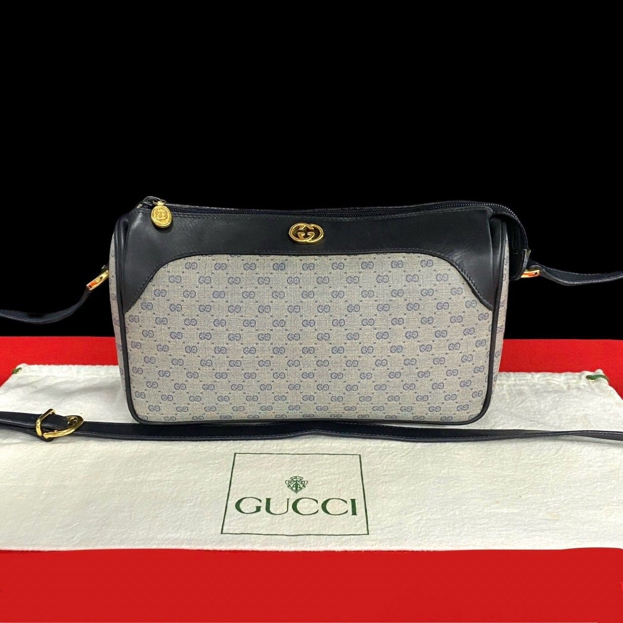 極 美品 GUCCI グッチ オールドグッチ マイクロ GG ロゴ 金具 レザー  