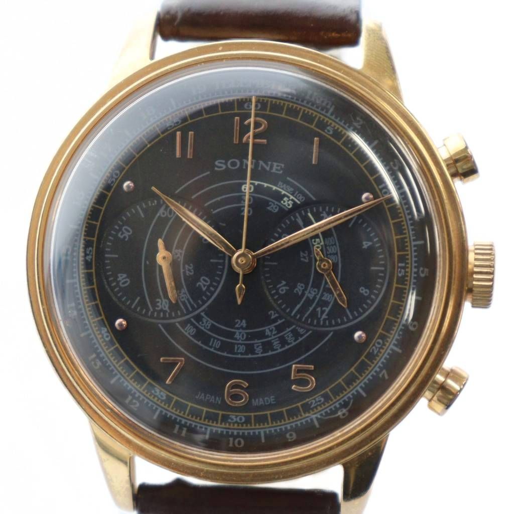 SONNE ゾンネ H1001 腕時計 ウォッチ クォーツ 黒文字盤 レザーベルト ゴールド色 GY18 MQ