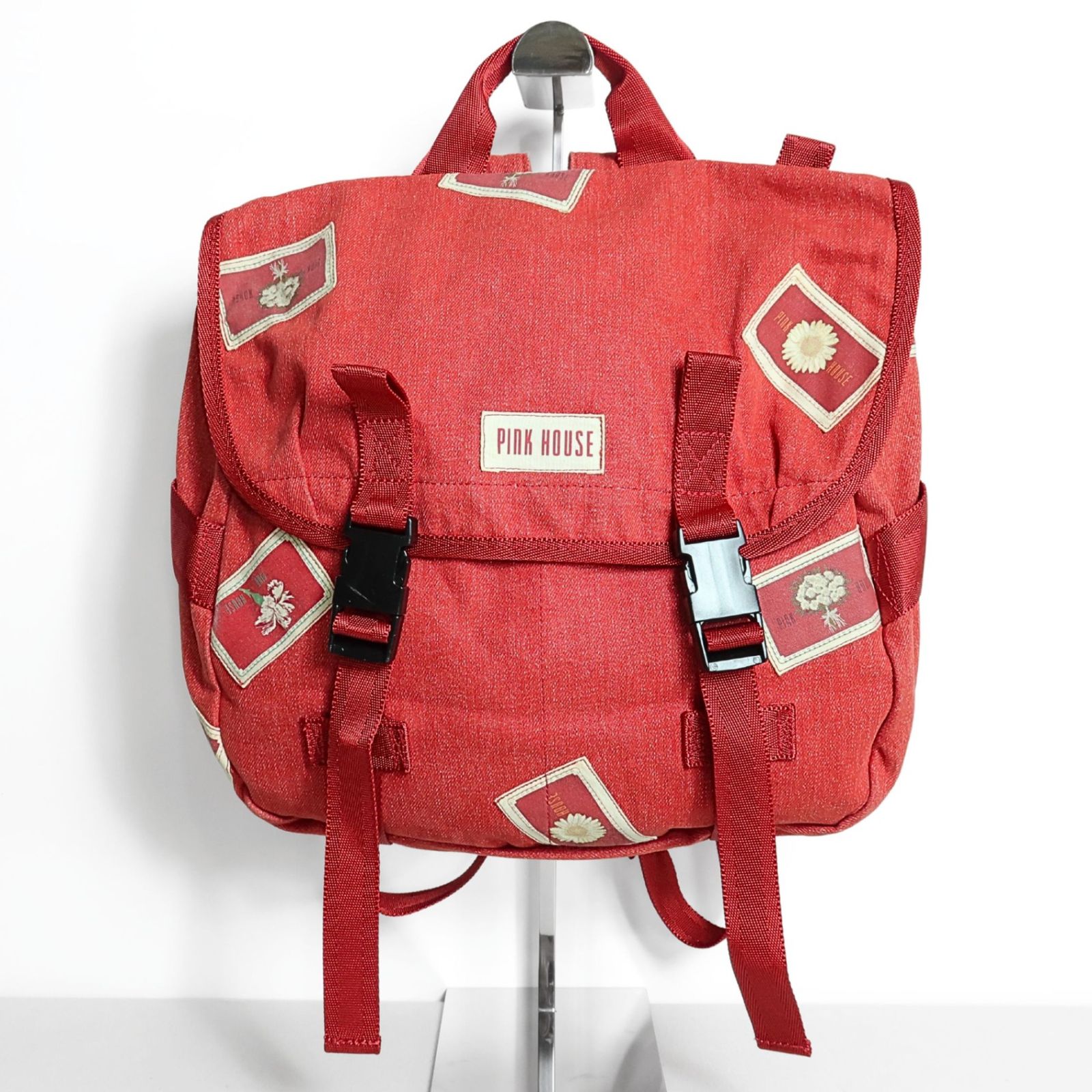 美品】ピンクハウス☆ワッペンいっぱい 可愛いリュック 赤系 ＊k3754 