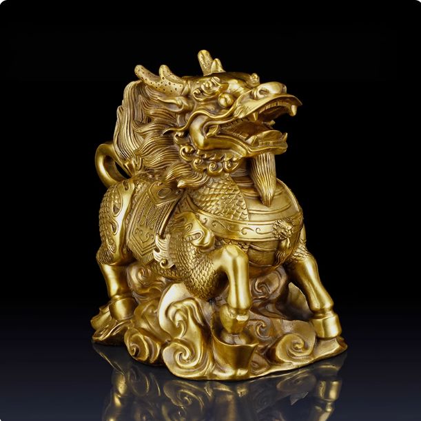 黄铜麒麟置物一対