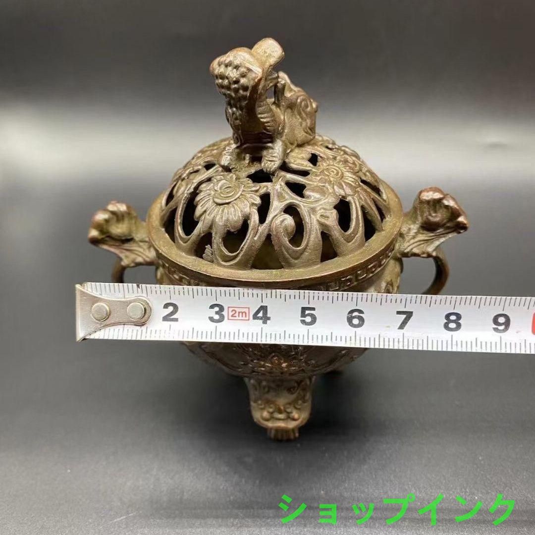 香炉 双耳三足鼎瑞獣獅子薫香炉 銅製品 工芸品 置物 - メルカリ