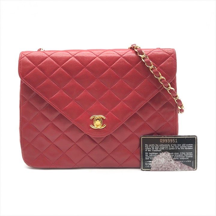 CHANEL シャネル マトラッセ ラムスキン チェーン ショルダー バッグ ターンロック 斜め掛け レディース レッド k6445