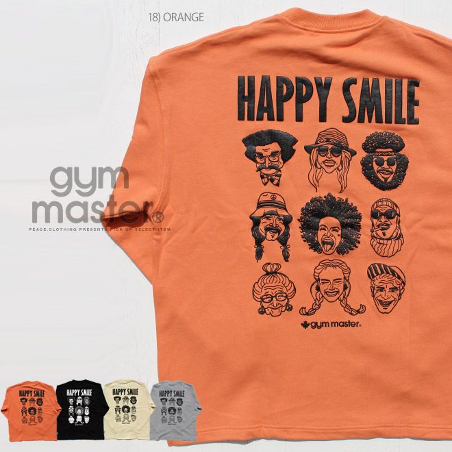 【gym master】 HAPPY SMILEスウェットビッグＴ ブランド オーガニックコットン 大きいサイズ おしゃれ カットソー ジムマスター 05）ブラック M