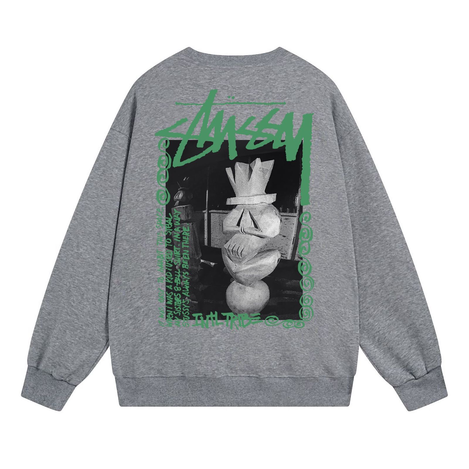 STUSSY SS23 石像プリントクルーネックスウェットシャツ 男女兼用