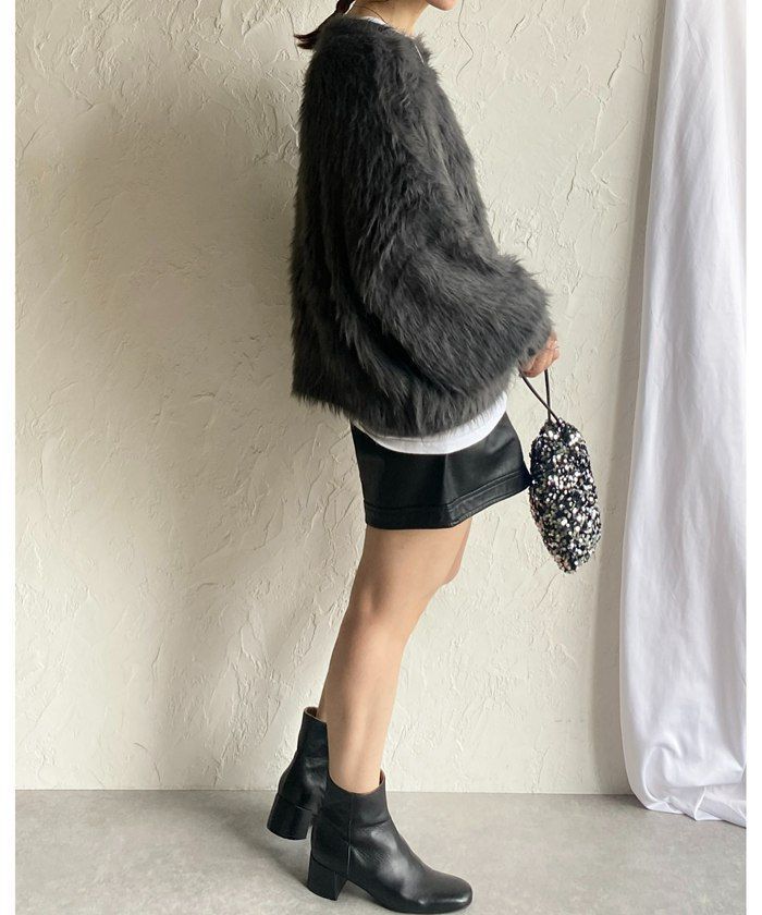 シャギーニット ニット レディース ボリュームスリーブニット トップス レディース ニットセーター ショート丈 COCOMOMO ニット シャギーニット レディース ショート丈