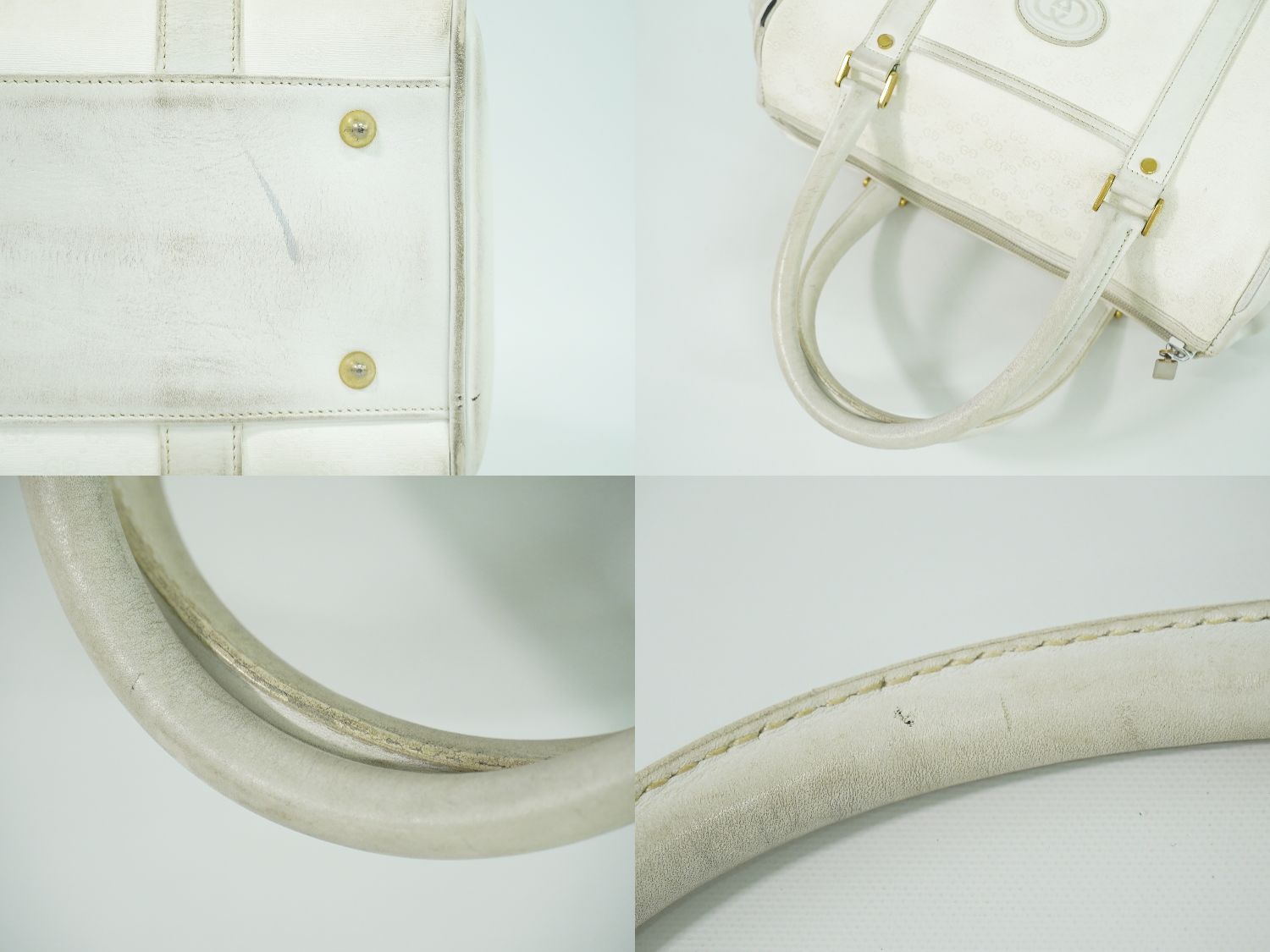 希少 OLD GUCCI ミニボストン ハンドバッグ ホワイト PVC GG 希少 OLD GUCCI ミニボストン ハンドバッグ ホワイト PVC GG