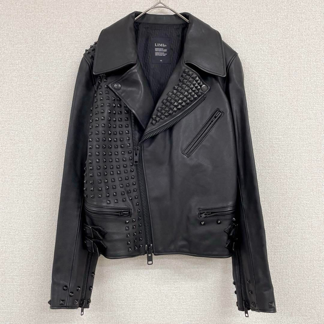 LIMI feu リミフゥ ダブルライダースジャケット スタッズ 牛革 レザー カウハイド レディース XS 黒