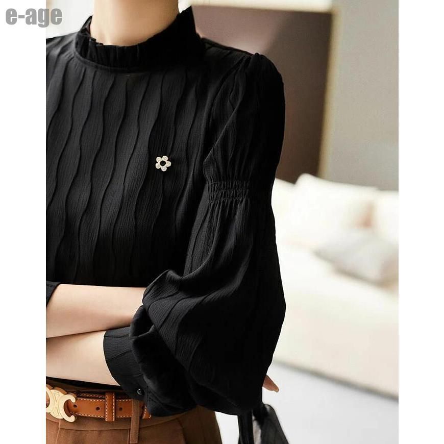  ブラウス 立ち襟 フリル レディース 長袖 シャツ 無地 白 襟フリル トップス シフォン シャツブラウス 薄手 春 夏 秋 半袖 シャツ ブラウス