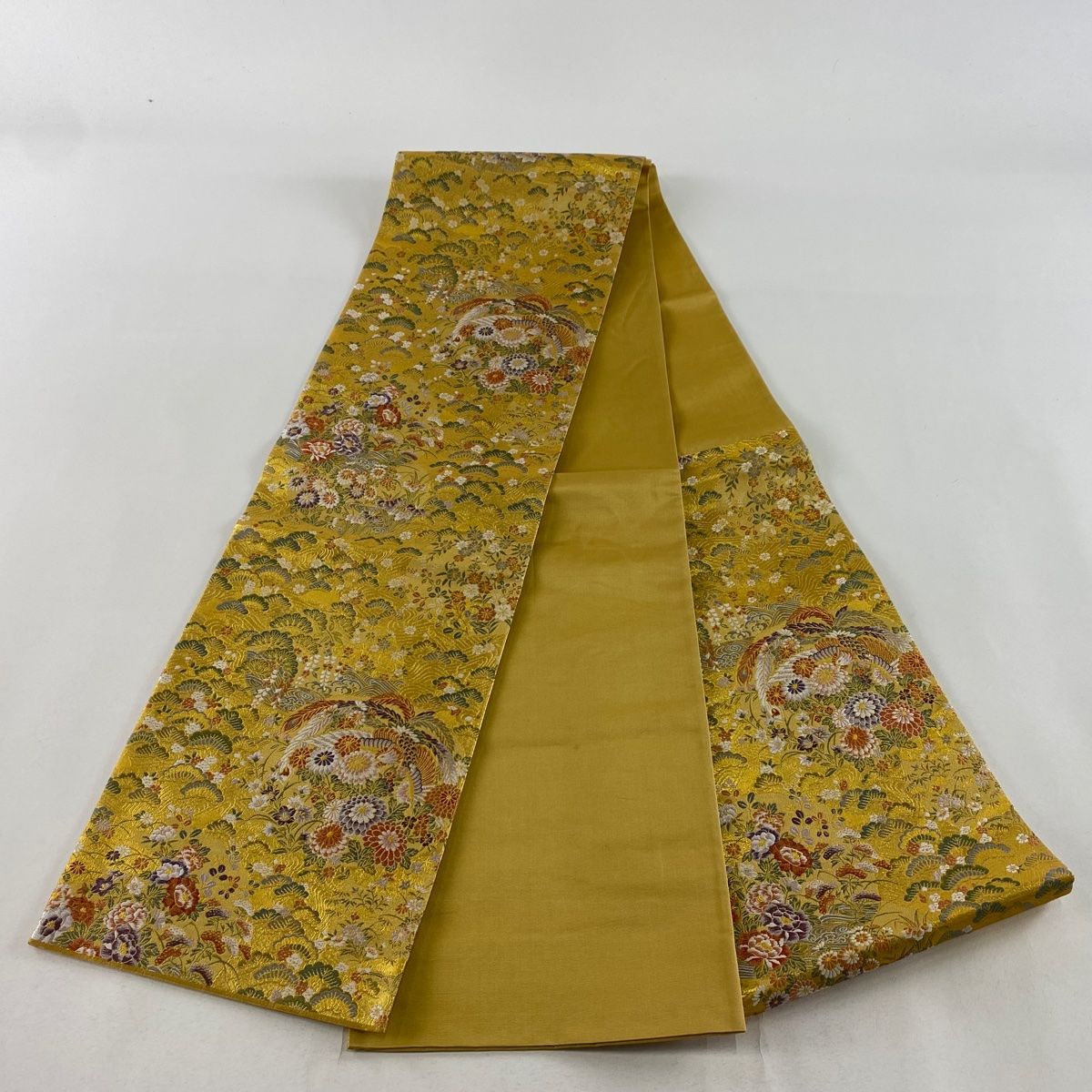 美品】 袋帯 秀品 鳥 草花 金糸 箔 金色 六通 正絹 【】 【公式通販】