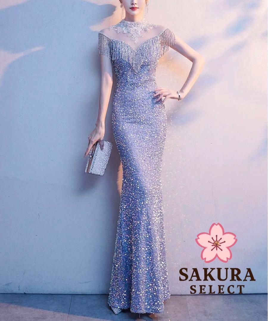 スパンコールにビジューの美しい イブニングドレス?.? - メルカリ