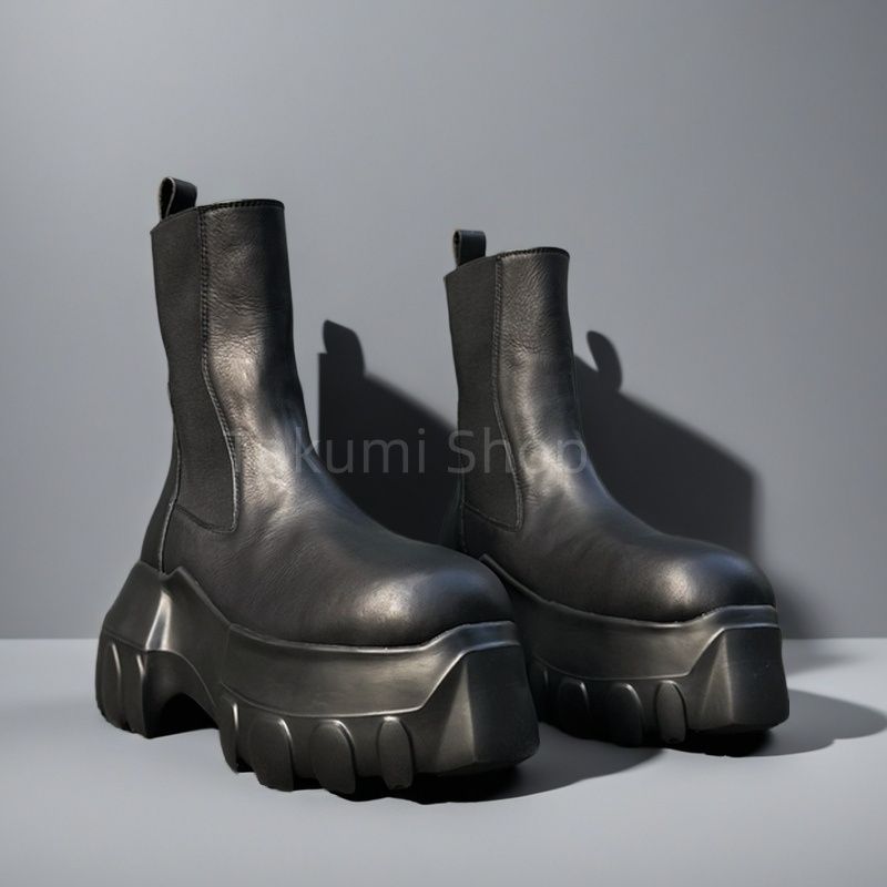 RICK OWENS 'Beatle Mega Tractor' 厚底ブーツ ブラック 皮革 42