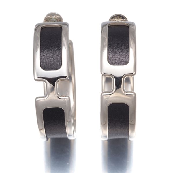 エルメス ピアス オランプ フープ ブラック レザー 177982