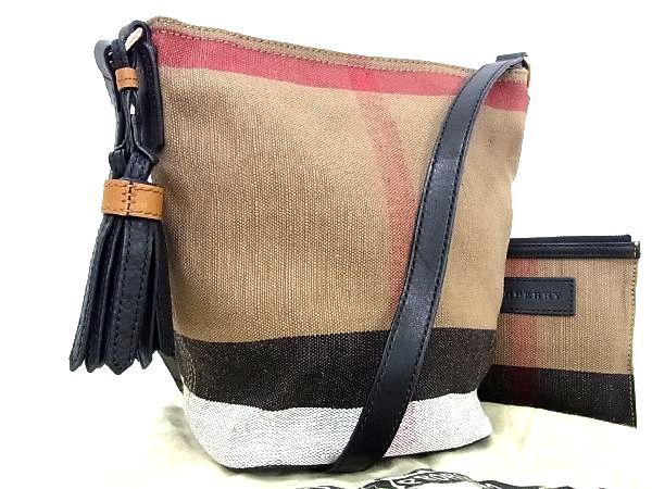 □新品同様□ BURBERRY バーバリー キャンバス×レザー チェック柄