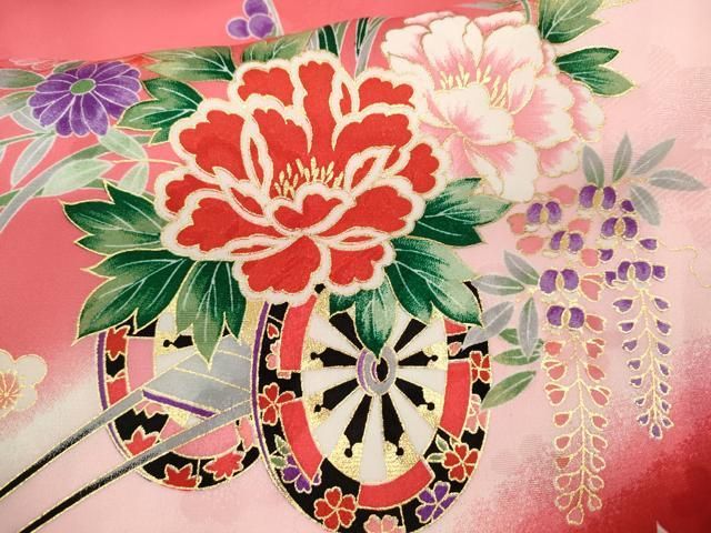 平和屋着物[]七五三 女の子 7歳 祝着 四つ身 鼓舞花文 暈し染め