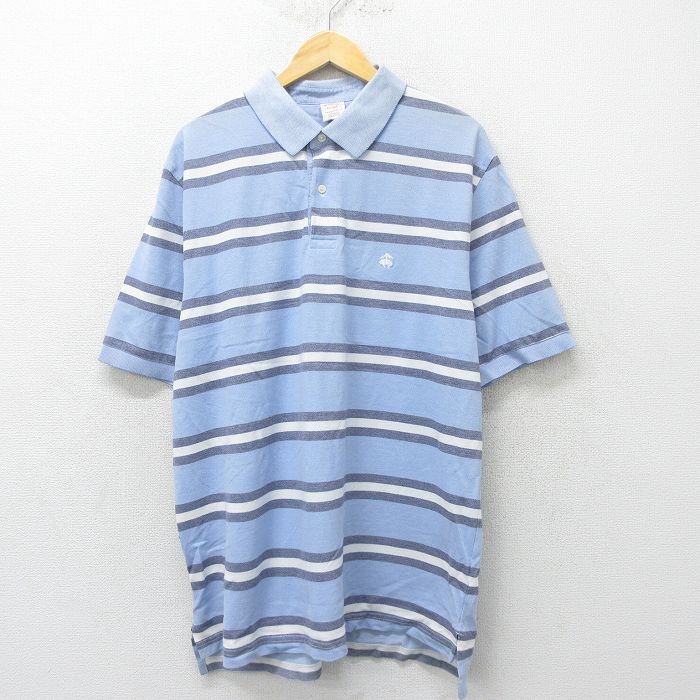 XL/古着 ブルックスブラザーズ 半袖 ブランド ポロ シャツ メンズ ワンポイントロゴ 鹿の子 大きいサイズ コットン 薄紺他 ネイビー ボーダ