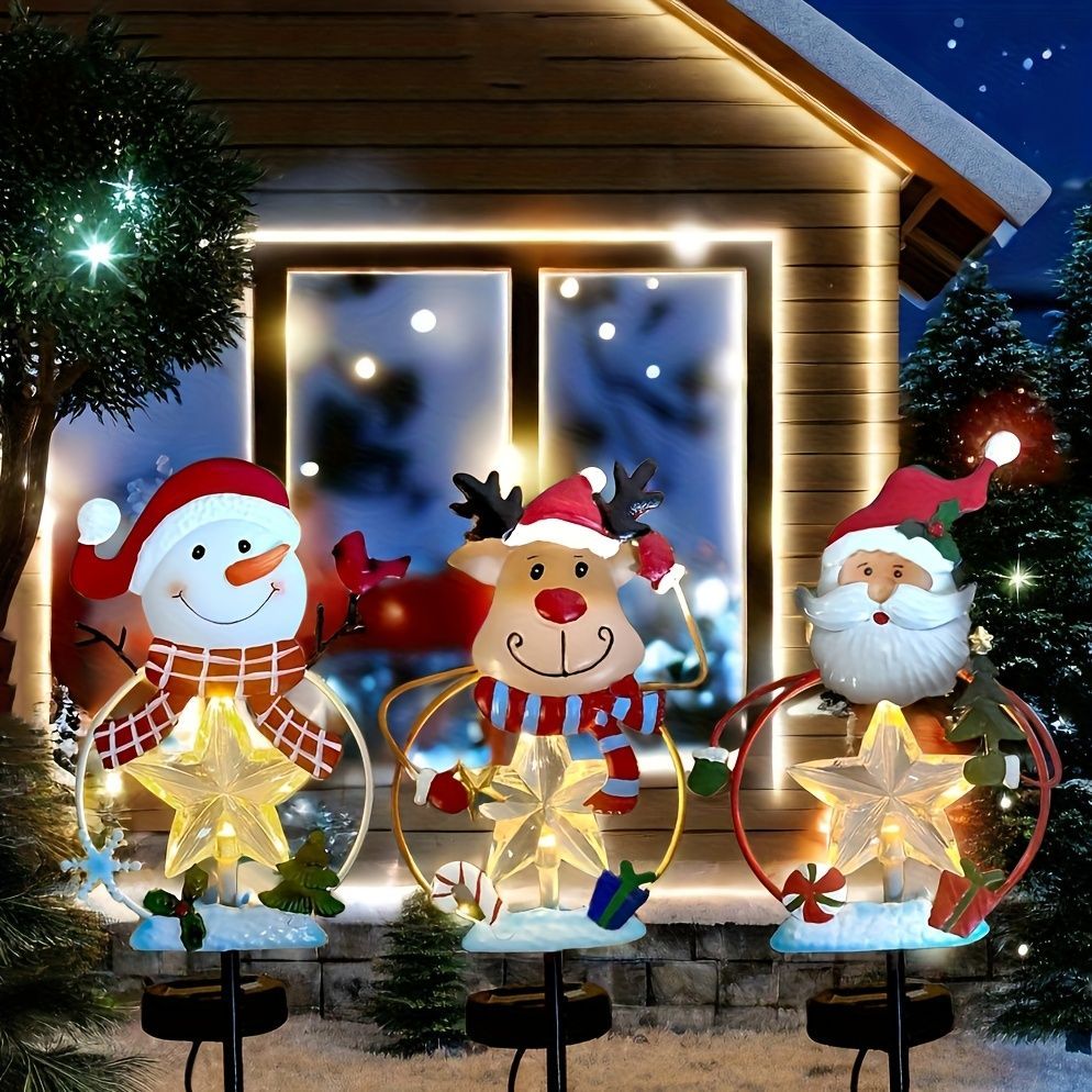 ソーラーライト ガーデンライト ガーデンオーナメント クリスマス装飾 雪だるま サンタクロース トナカイ 3個セット 庭オブジェ 癒しグッズ ガーデニング お庭 玄関ライト 園芸装飾 インテリア オシャレ 防水 金属 ギフト プレゼント ガーデンステーク NEXPOTALLINN_EU