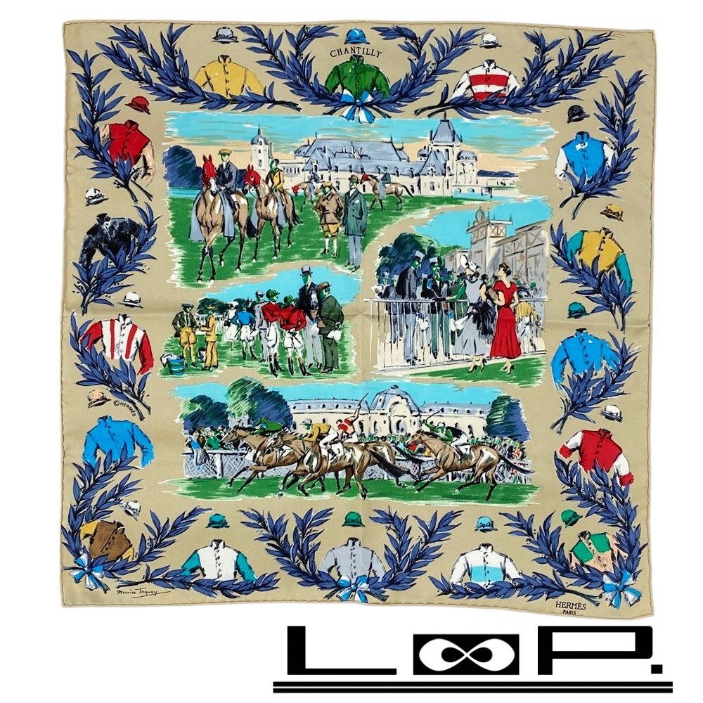 □新同□ エルメス カレ 45 ミニ スカーフ CHANTILLY シャンティイ