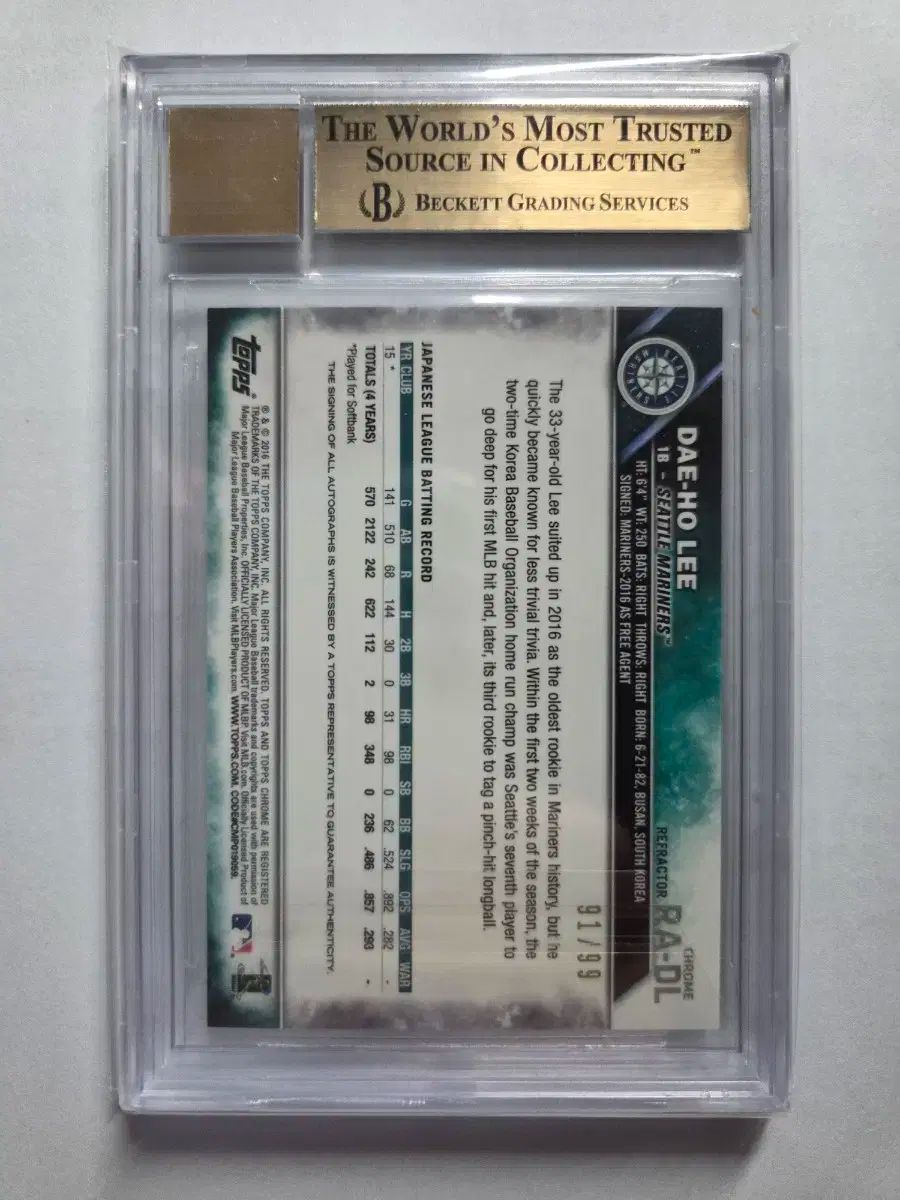 李大浩 イ デホ TOPPS トップス クロム ルーキー 99 単オート グリーン LEAF リーフ BGS 9.5 級 カード