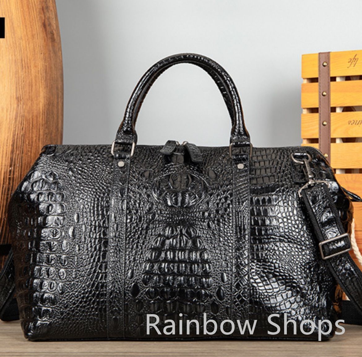 黒 クロコダイル風 ショルダーバッグ