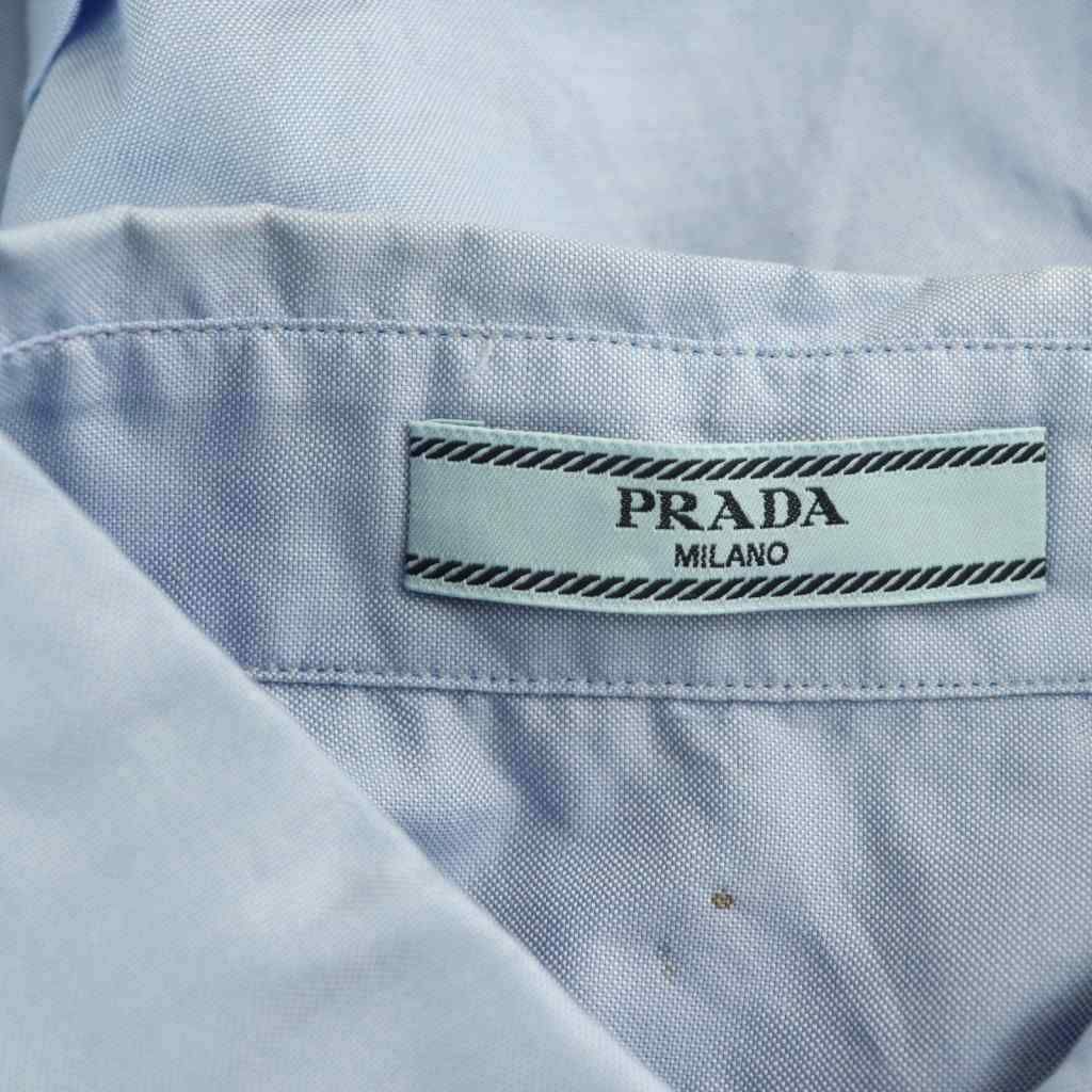  プラダ PRADA 23年 P 459 GR ロゴ刺繍 BD ハーフスリーブシャツ ボタンダウン 38 ブルー HK OS SH 半袖 シャツ ブラウス