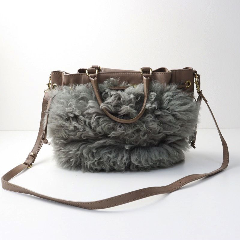 ポティオール PotioR リアルファー レザー トートバッグ /ベージュ系