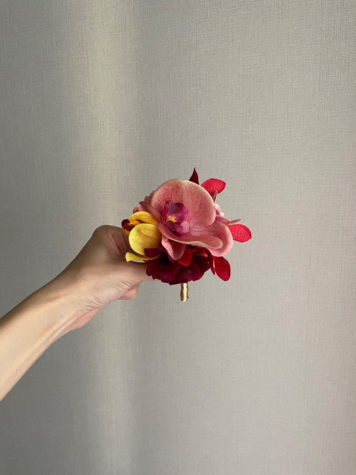 ピーチ　バーガンディ　胡蝶蘭　ウェディングブーケ　アーティフィシャルフラワー造花 ピーチバーガンディ 胡蝶蘭 ウェディングブーケ アーティフィシャル