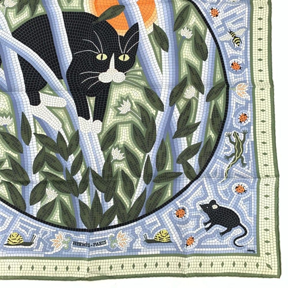 新品箱付 HERMES カレ90 名作『CAVE FELEM』猫に注意スカーフ 新品箱付 HERMES カレ90 名作『CAVE FELEM』猫に注意スカーフ