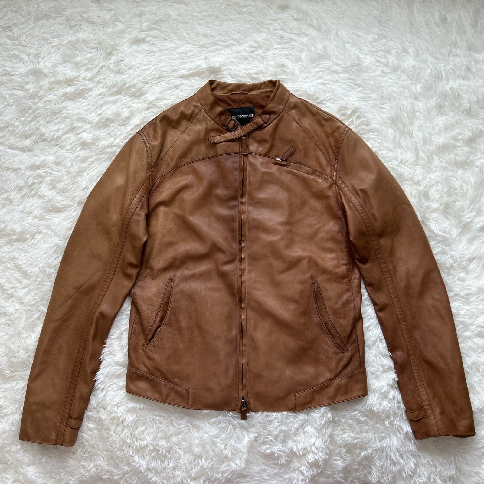 エンポリオアルマーニシングルライダースジャケットラムレザーXL