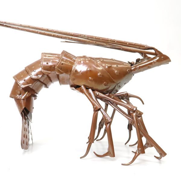 五十一代　明珍宗之作　銅製　伊勢海老　自在置物　共箱　D　R8678 五十一代 明珍宗之作 銅製伊勢海老 自在置物 箱あり 最終値下げ