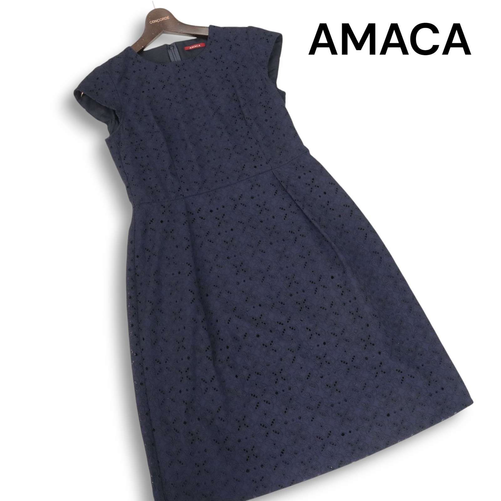 アマカ 今期ワンピース(38)AMACA 233○ AMACA ノースリーブ ネイビー ワンピース 38 - メルカリ