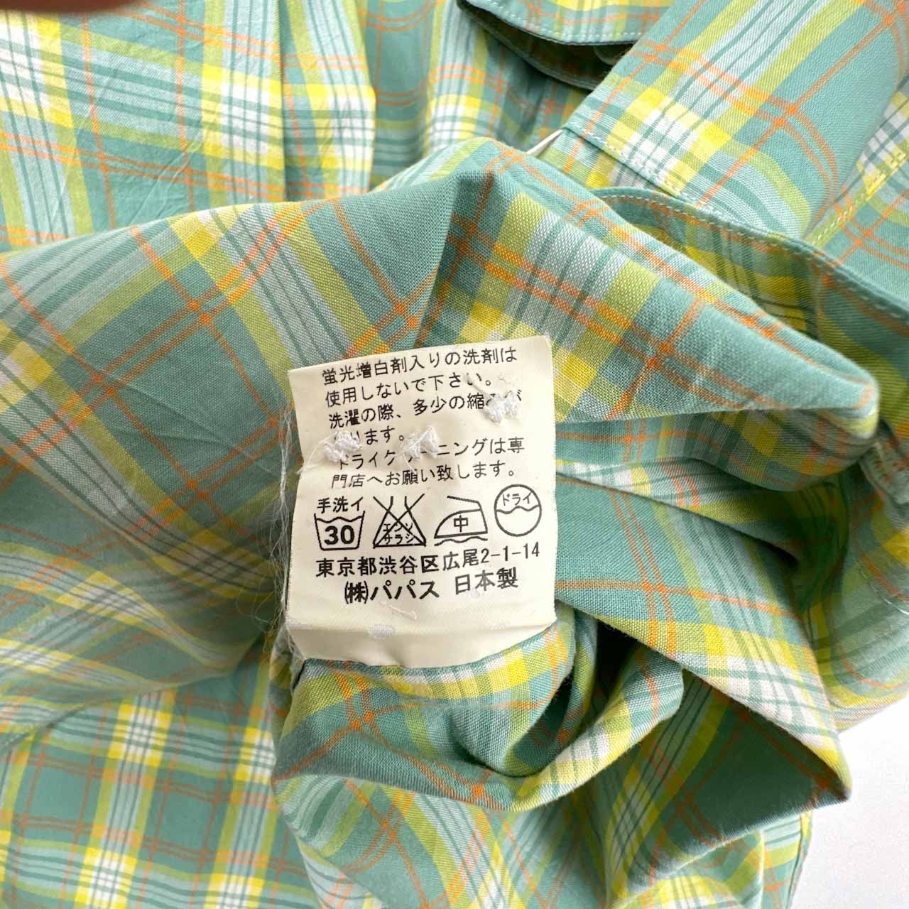Papas パパス チェック柄 長袖 ボタンダウン BD シャツ Mサイズ