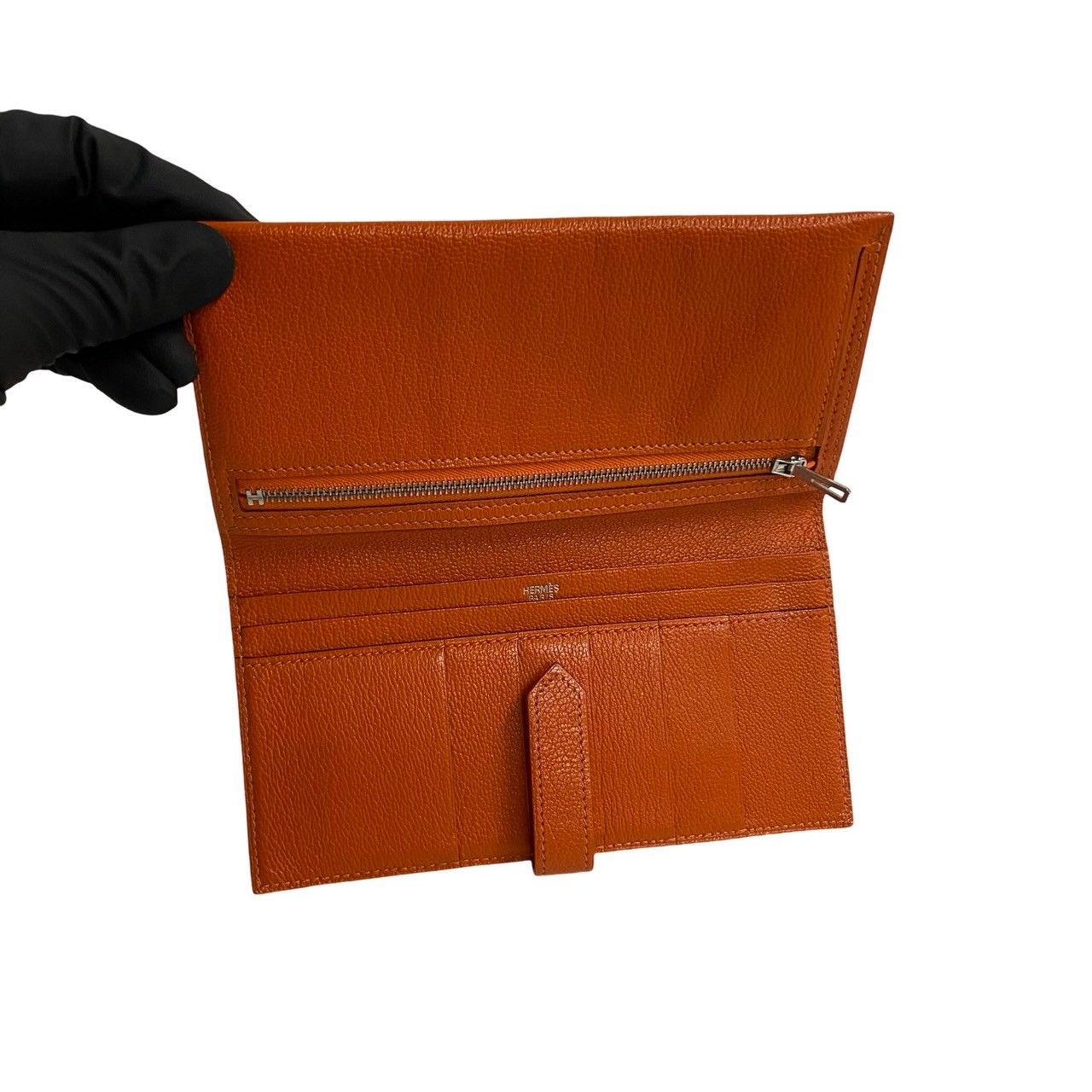 HERMES 美品 ベアン シェーブル オレンジ 長財布 □H刻印 エルメス