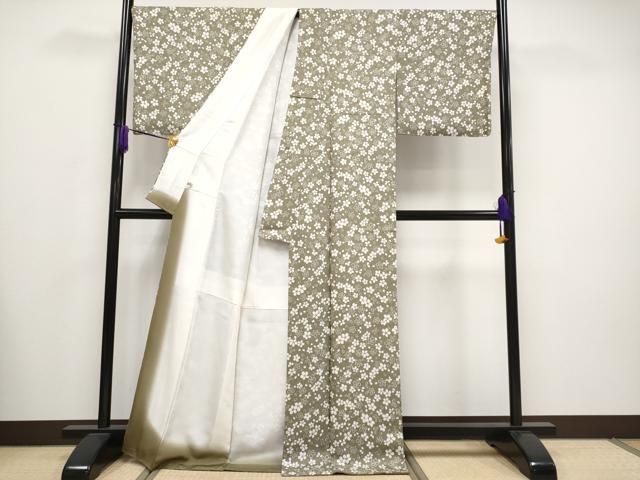 平和屋着物□極上 洛楽人工房 小紋 舞桜文 媚茶色地 まるやま扱い 反端  