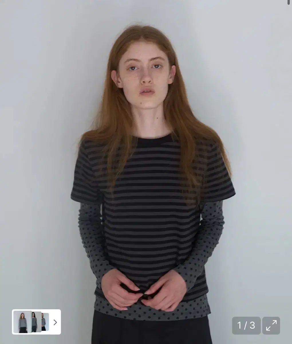 NOCONTENT マルチ レイヤード ティー_ブラック ボーダー柄 ドット カーディガン ニット