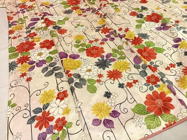 平和屋着物▽上質な小紋 単衣 草花文 正絹 逸品 AAAZ1482fy