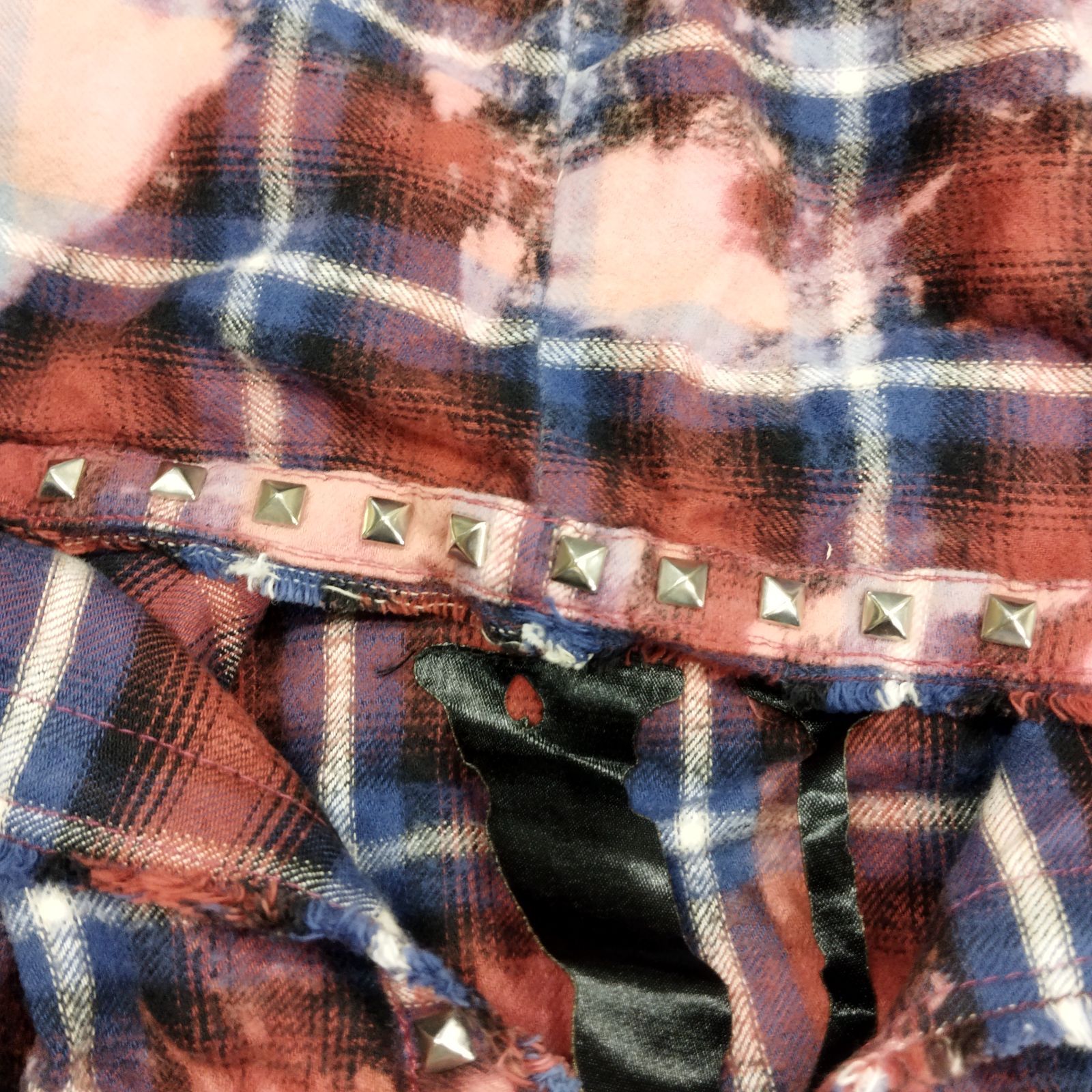 s3896】VLONE ヴィーローン フード チェック シャツ XL 加工 ブリーチ