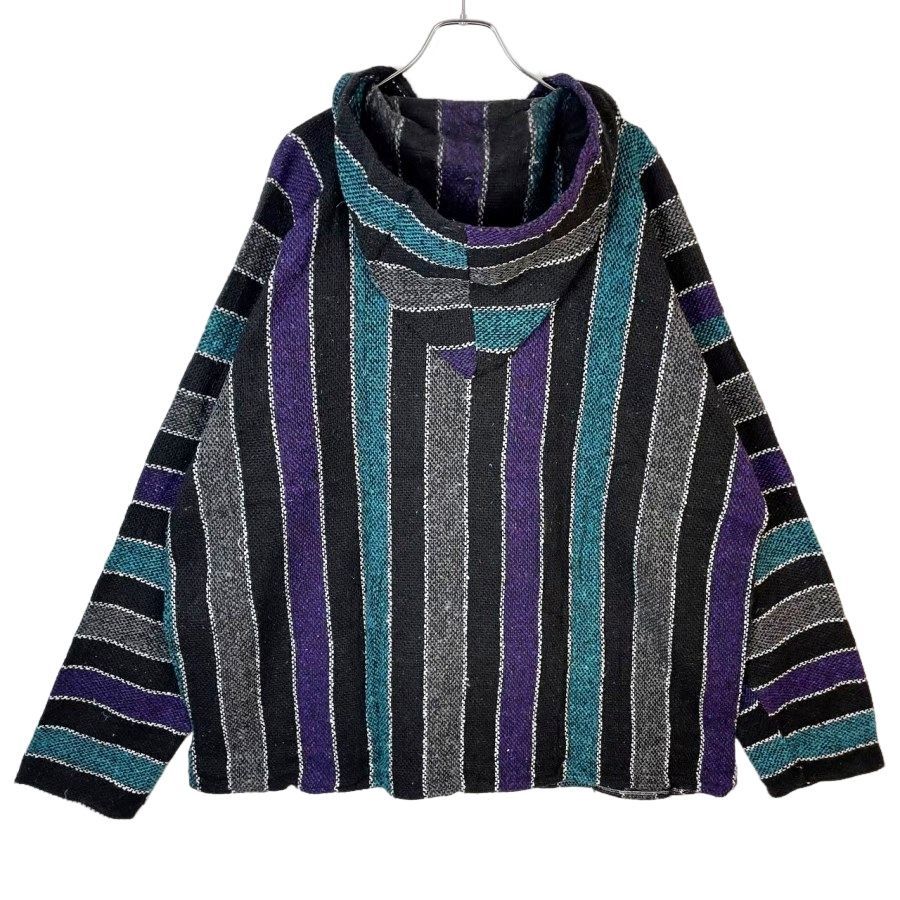 Baja Joeメキシカンパーカーバハフーディ白黒パープルストライプヴィンテージ EARTH RAGZアースラグズBAJA JOE（バハジョー）Mexican