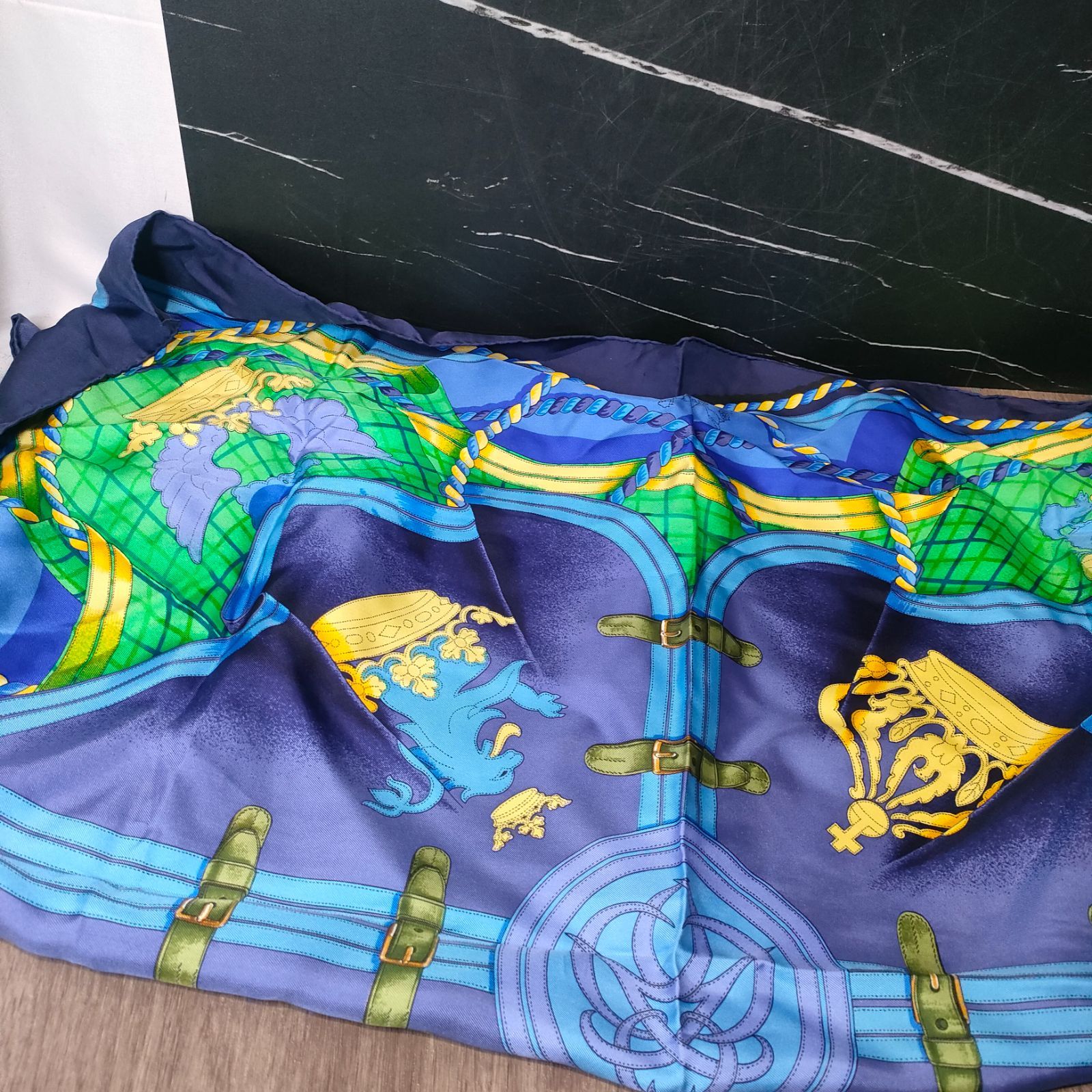 美品☆HERMES エルメス☆シルクスカーフ プチカレ ライトグリーン シフォン HERMES エルメス スカーフ カレ90 『SEXTANTS（六分儀