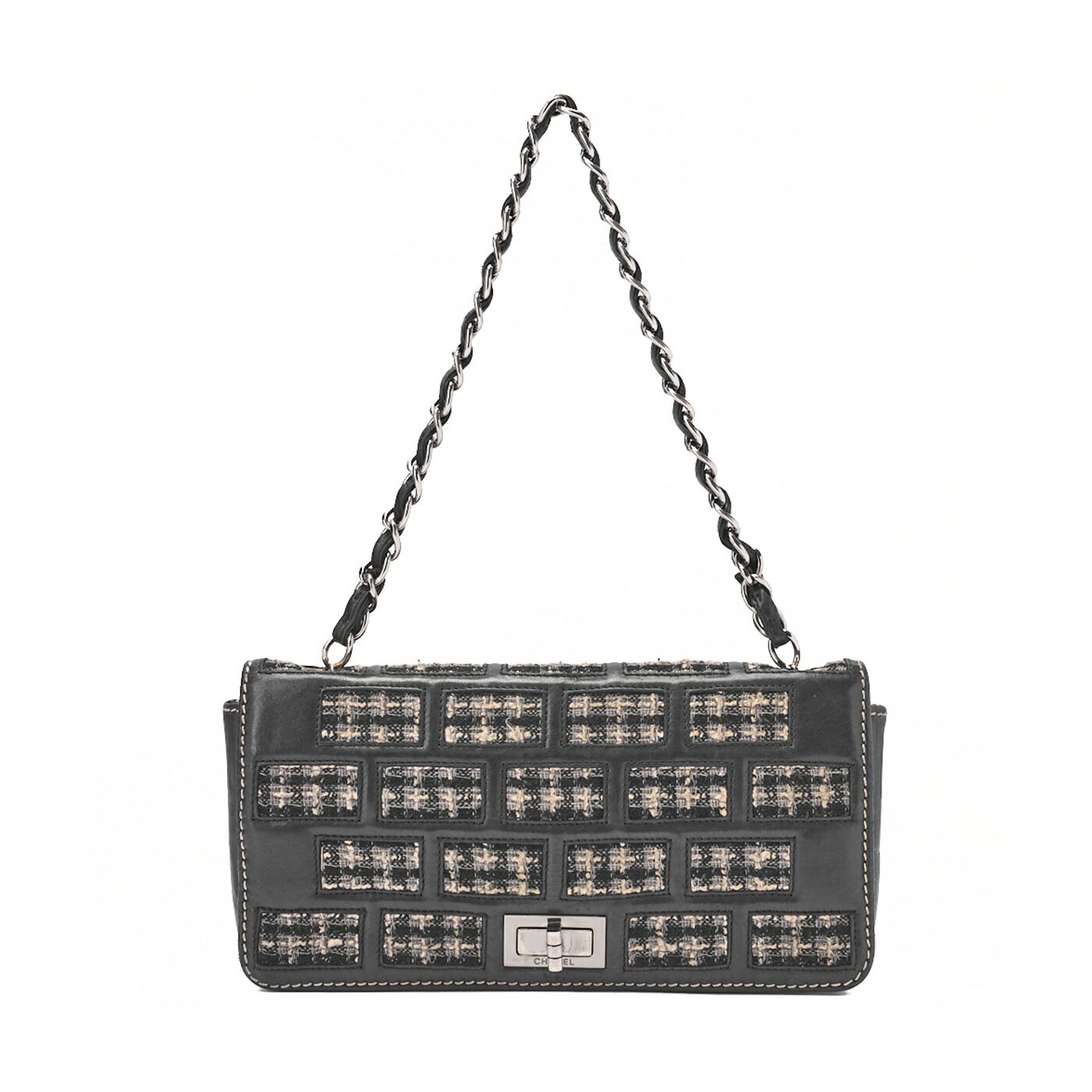 CHANEL シャネル チョコバー 2.55 ターンロック チェーンショルダー ラムスキン×ツイード 黒 シルバー金具 レディース バッグ ショルダーバッグ レディース 送料無料