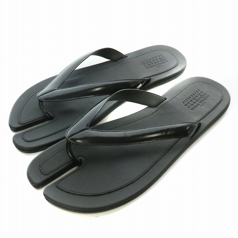 メゾンマルジェラ 22 Maison Margiela 22 TABI 足袋 タビサンダル ビーチサンダル レザー トング 43 28cm 黒 ブラック |XZ GY17