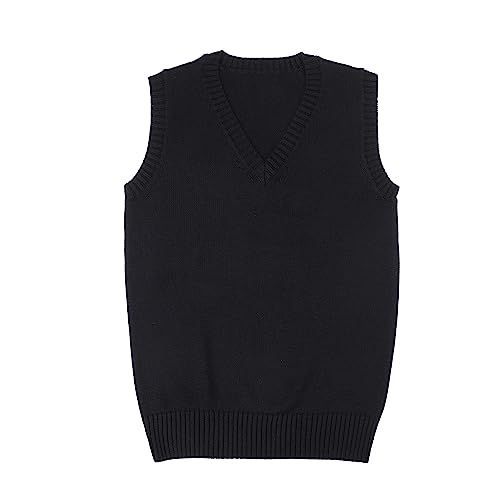 レディブラック_XL [MIRIPARIS] ベスト 綿 ニット【学園付属 ベスト】【ブラック XL】 無地 制服ベスト スクール コットン Vネック チョッキ ジレ