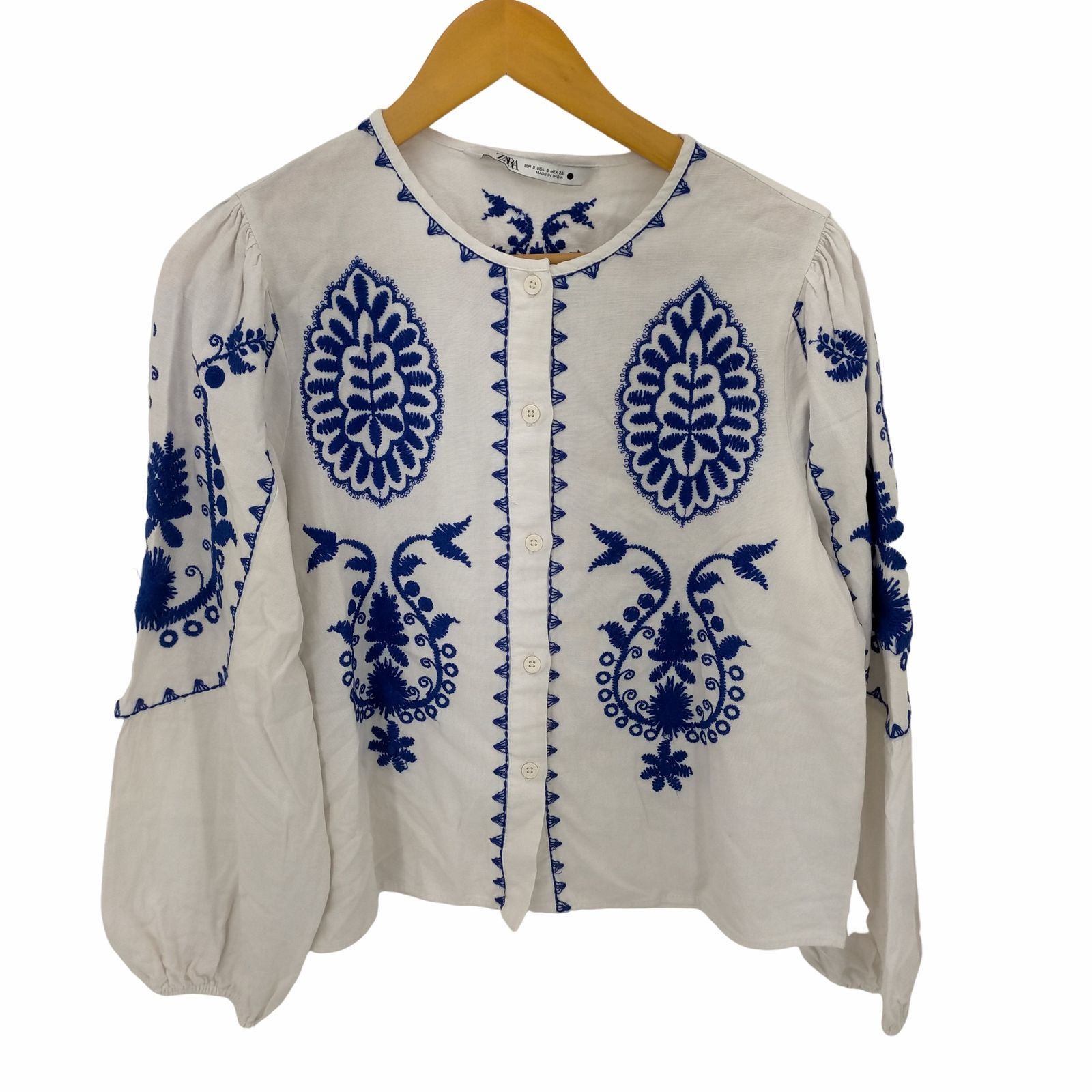 ZARA ザラ コントラスト刺繍シャツ XLサイズ 完売品 国内発送☆ZARA☆コントラスト刺繍入り*ブラウス (ZARA/ブラウス