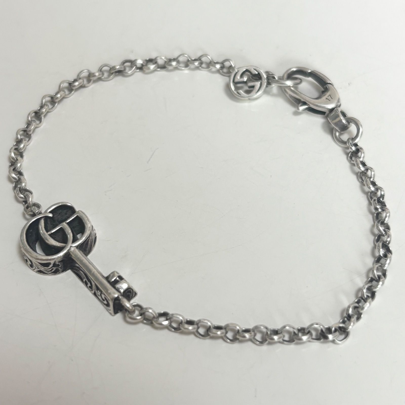 グッチ Gロゴ SV925 チェーン ブレスレット 17 美品△GUCCI グッチ SV925 オールドグッチ Gロゴ チェーン
